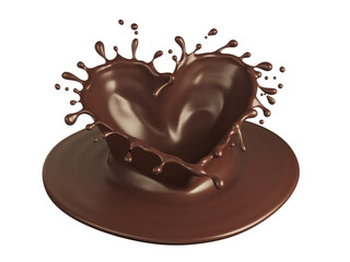 Chocolate splash in the shape of a heart include clipping path, 3d rendering.