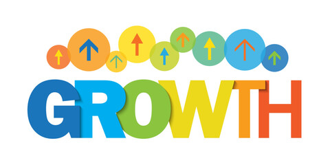 GROWTH typography with up arrows on colorful circles