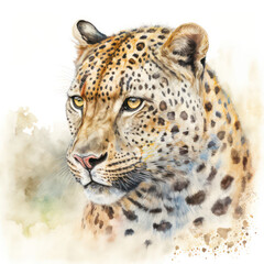 Fototapeta na wymiar Generative AI illustration of watercolour painting image of endangered Amur Leopard