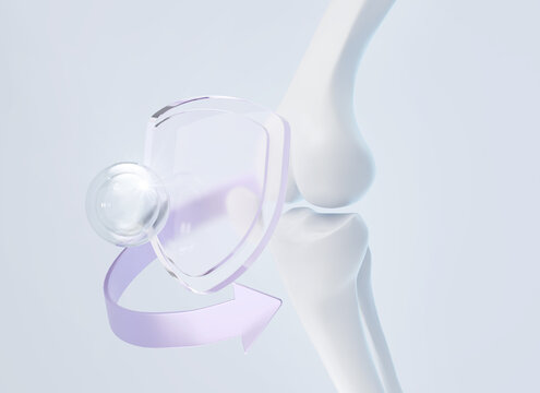 Human Leg bone with shield, Medical or healthcare concept background, 3d rendering.