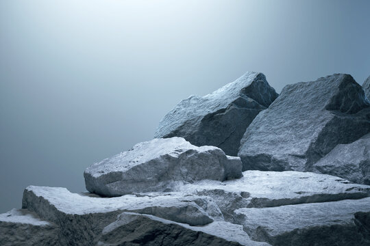 blue geometric Stone and Rock shape background, minimalist mockup for podium display or showcase, 3d rendering.