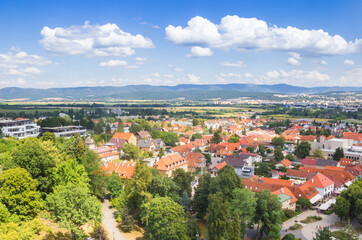 Fototapeta na wymiar View over the city and surrounding mountain landscape of Bojnice, Slovakia