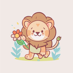 This playful illustration of a friendly lion with a nature background is perfect for kids. The charming and approachable style of the lion evokes a sense of adventure, while the soothing nature