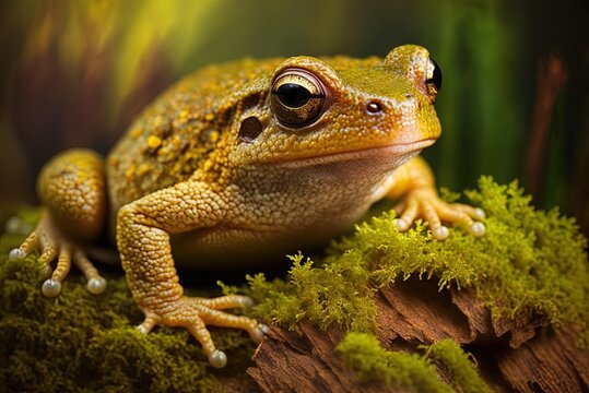 Up Close of a Megophrys nasuta Toad on Some Live Moss Nasuta closaeup megophrys kalimantanensis Generative AI