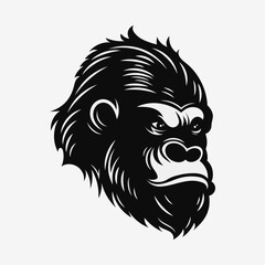 Angry gorilla head. Black and white logo. Vector illustration
