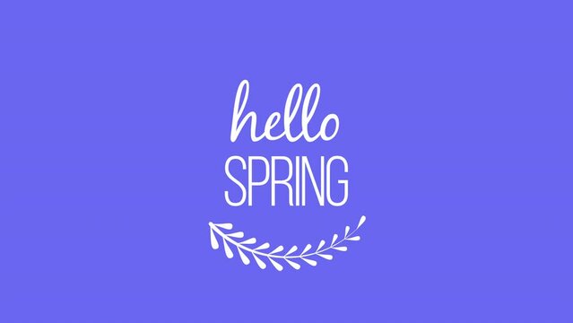 Hello Spring with white leaves on blue gradient, motion holidays, promo and spring style background