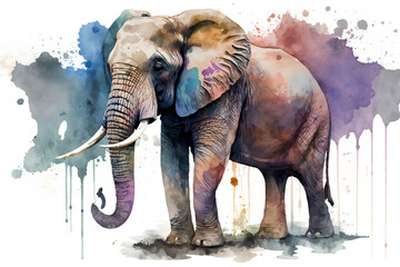 Elephant illustration in watercolor style, ai generated
