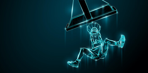 Abstract silhouette of a NBA basketball player man in action isolated black background. © Yevheniia