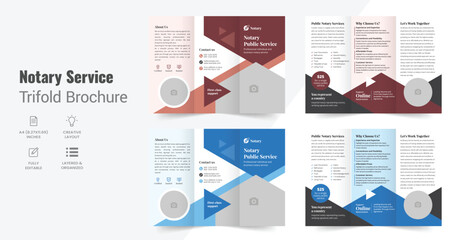 Notary service trifold brochure template, Notary public marketing and signing agent brochure cover template