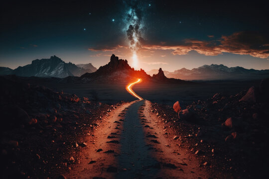 Way path to heaven with light glow. Illustration Generative AI