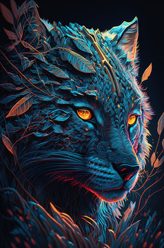 A close up of a painting of a wolf, psychedelic art, wallpaper. Generative AI.

