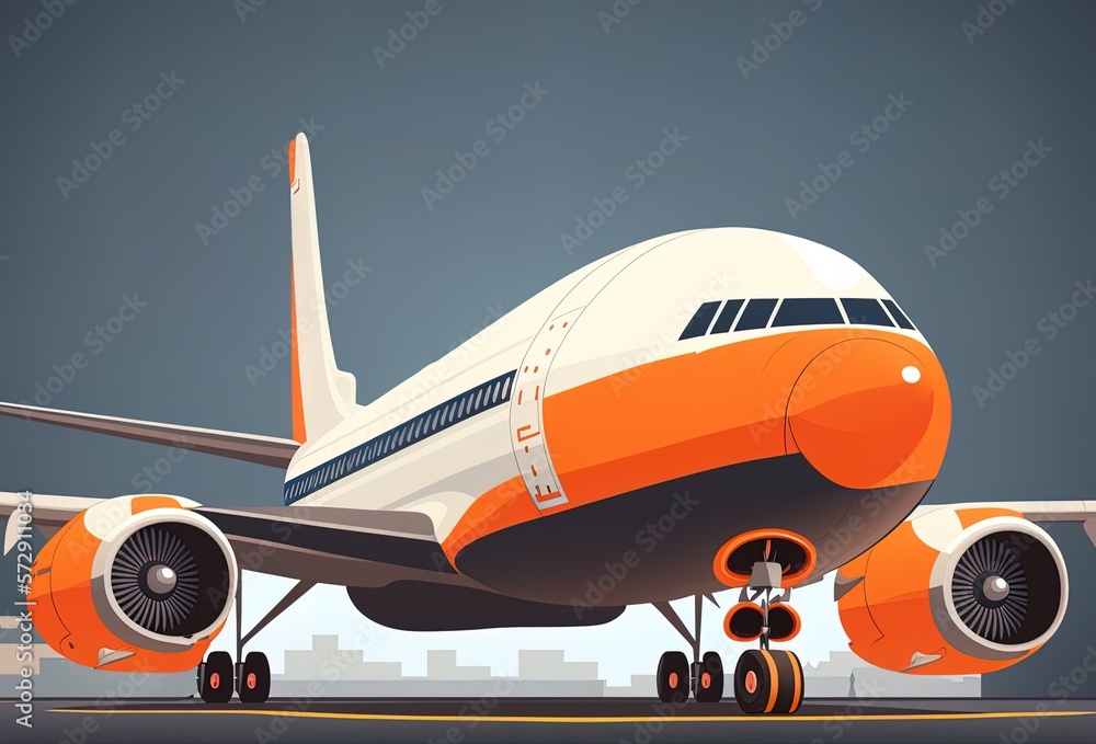 Aufkleber view of the side of the fuselage of an aircraft touching down on the runway generative ai