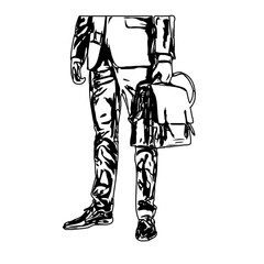 Black and white sketch of a briefcase with a transparent background