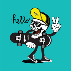 Vector illustration skater skull character. Vector graphic for apparel prints, posters and other uses.