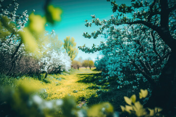 Fototapeta na wymiar Bloom Spring natural background. Illustration Generative AI