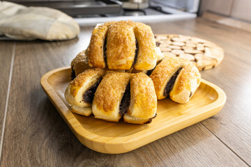 Puff pastry poppy seed filling.dough. food concept. bakery. diet