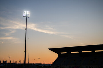 Football stadium at sunset