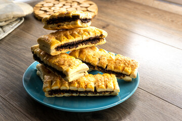 Puff pastry poppy seed filling.dough. food concept. bakery. diet