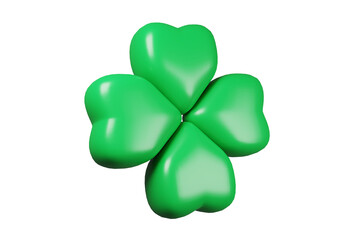A 3D illustration of a green clover leaf in a cartoon style for St. Patrick's Day