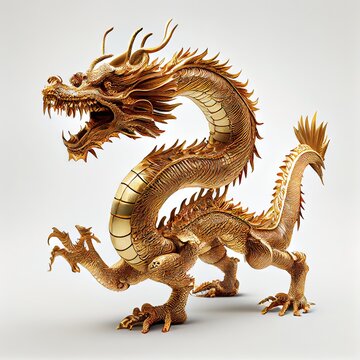 Golden dragon isolated on white background. Generative AI
