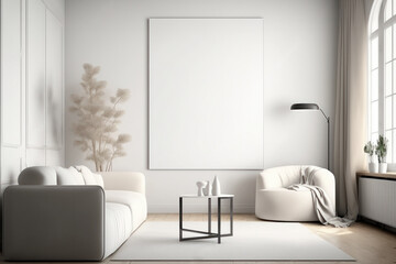 Canvas Mockup in a Minimalist Modern Living Space. Generative AI