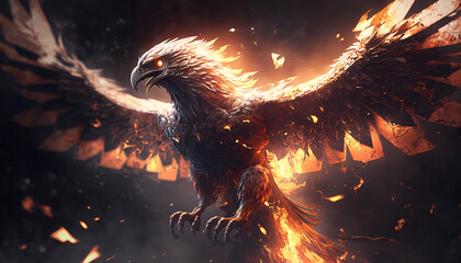 beautiful epic phoenix on fire, cinematic light, generative ai - obrazy, fototapety, plakaty