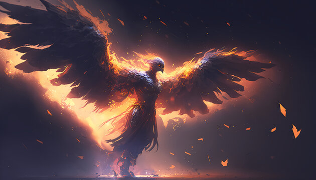 beautiful epic phoenix on fire, cinematic light, generative ai