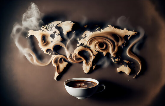 Aromatic fumes from a black coffee form a vaporized map of the world. Inviting one to take a tour and explore different coffees from around the world.

Total Characters: 160. Generative AI
