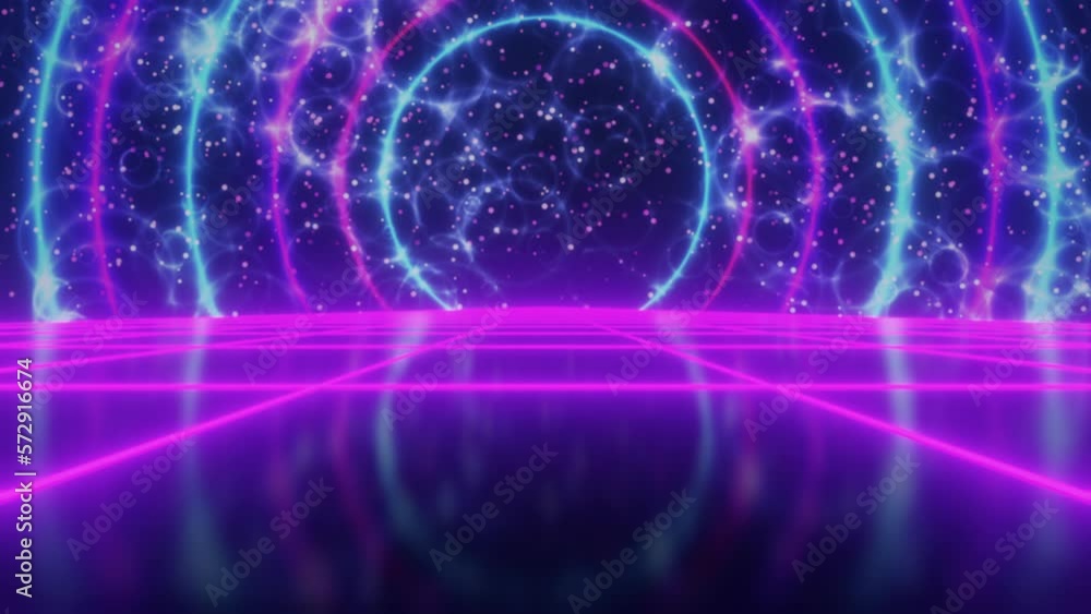 Poster synthwave animated background. 80s wireframe landscape. retro future perspective grid. retrowave sty