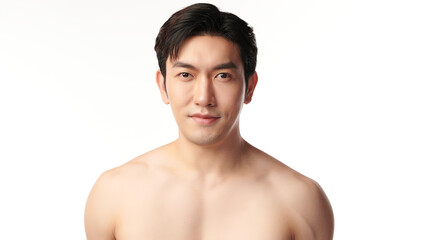 Fototapeta premium Portrait of shirtless young handsome Asian man for skincare and beauty concepts against on white background,