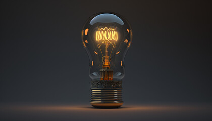 Illuminated Light Bulb, Bright and Glowing, 3D and Ultra Realistic Electricity and Energy, Ideas Concept - Generative AI
