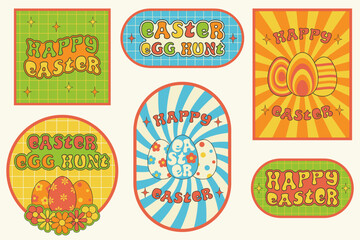 Easter groovy set of stickers.