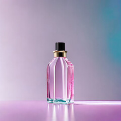 Obraz na płótnie Canvas A perfume bottle with soft colors on a pink background. Generative AI 