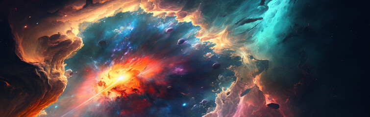 Fototapeta na wymiar Nebula and galaxies in space. Abstract cosmos background. Shiny stars and heavy clouds.