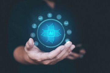 AI  Artificial Intelligence  people using technology and AI application  AI chat and control technology.