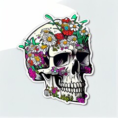 Flower skull head sticker 