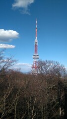 telecommunication tower with antennas on a mountain