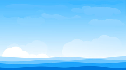 Ocean sea wave and clouds on blue sky background vector illustration.