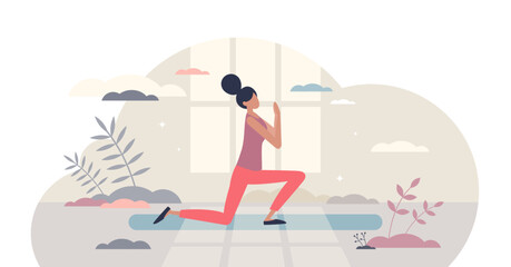 Fototapeta premium Leg workout activity for athletic and fit female body tiny person concept, transparent background.Good shape and strength exercise for woman illustration.