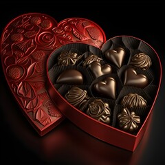 A heart-shaped red box of black chocolates for the lovely one