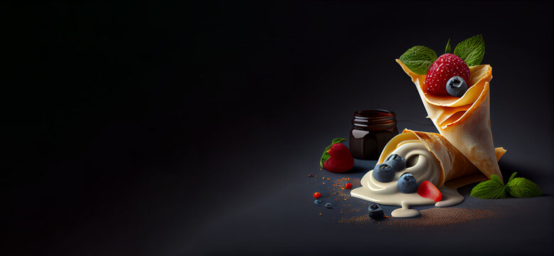 crepes realistic 3D, product showcase for food photography generative ai