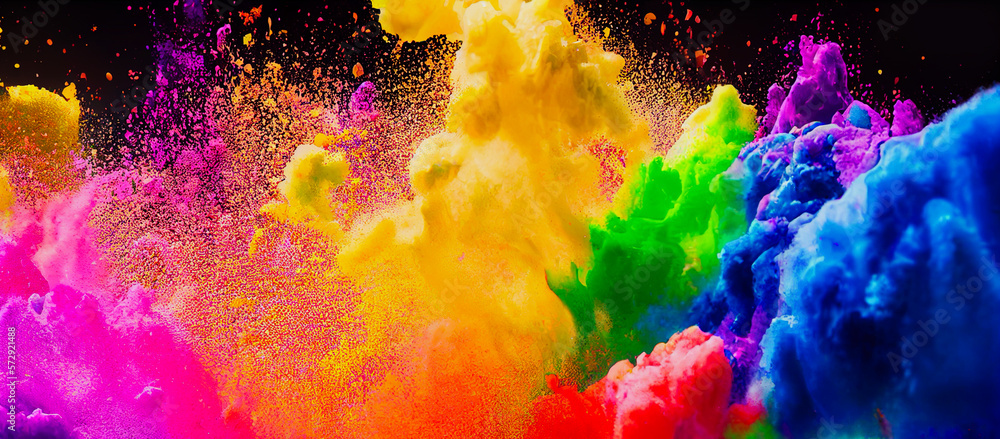 Wall mural exploding liquid paint in rainbow colors with splashes, generative ai illustration 02