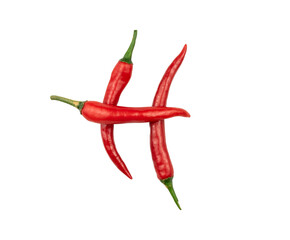 Chili peppers form the letter of H isolated