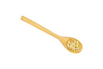 Green bean sprouts in a wooden spoon isolated