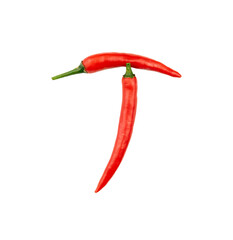 Chili peppers form the letter of T isolated