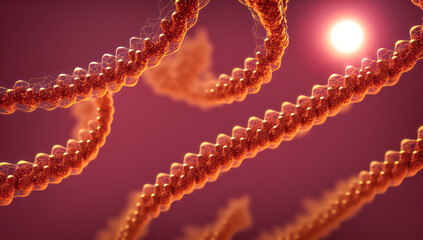 background with dna, close up of DNA for medical or educational purpose, close up of bacteria or virus for medical purpose or educational Background macro image of dna and virus. generative ai