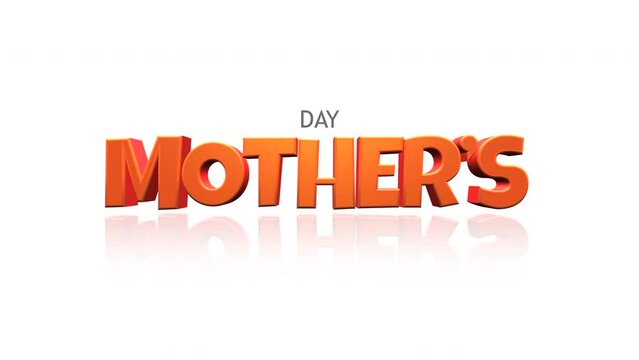 Cartoon orange Mothers Day text on white gradient, motion abstract holidays, promo and advertising style background