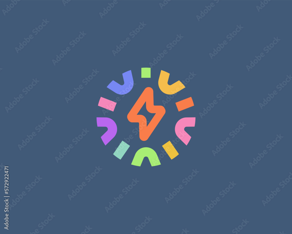 Aufkleber lightning logo. charge logotype in a frame from colored shapes. creative thunder icon. flash sign. v