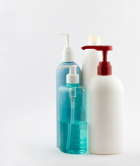 Set of different cosmetic products for personal care on white background