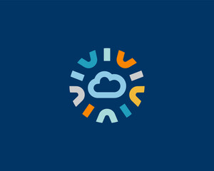 Cloud logo. Data storage logotype in a frame from colored shapes. Weather forecast icon. Upload sign. Vector illustration.